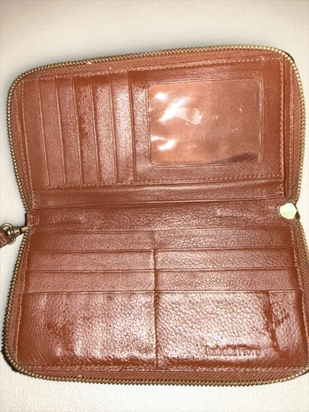 Isabella Fiore Leather Wristlet Wallet Boho Cross Stitch Rose Zip Around Vintage